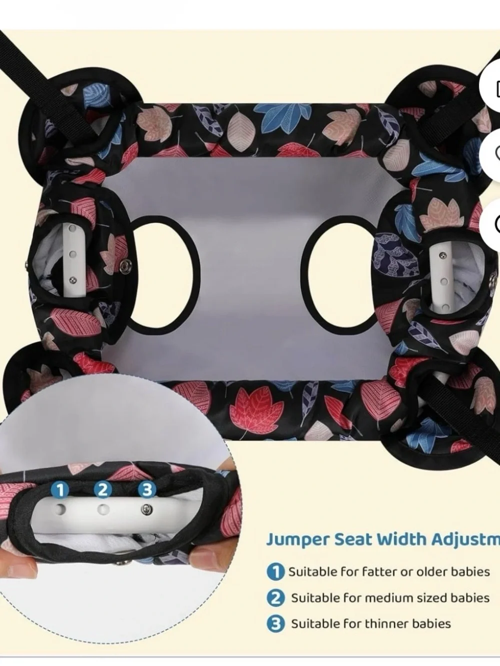 Leaf-Print Baby Doorway Jumper - Black with Pink & Blue Leaves
